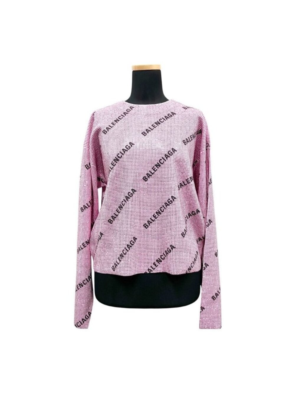 Balenciaga Rhinestone Logo Wool Knit Sweater Cropped Mock Neck Long Sleeve XS